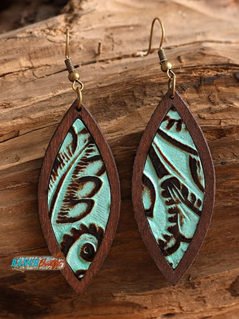 Western Style Leather Retro Embossed Drop Earrings Picture 1 / One-Size