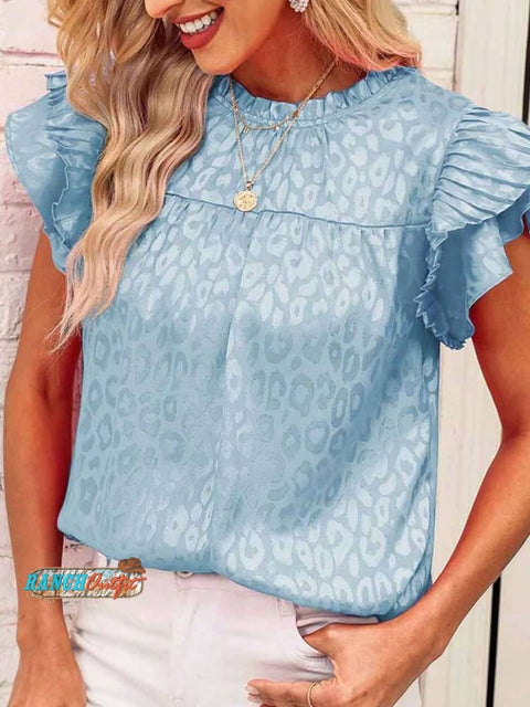 Women's Printed Ruffle Sleeve Wave Neck Top