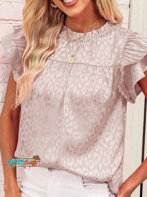 Women's Printed Ruffle Sleeve Wave Neck Top