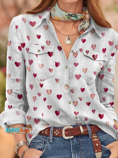 Women's Valentine's Day Print Casual Long Sleeve Comfortable Cotton Shirt