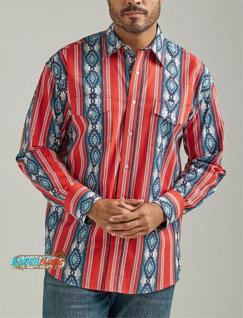 Long Sleeve Western Snap Printed Shirt In Cherry Pie Red