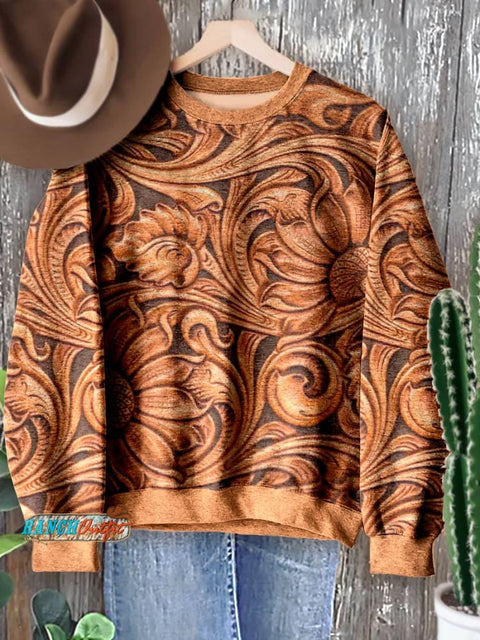 Brown Flowers Print Casual Sweatshirt