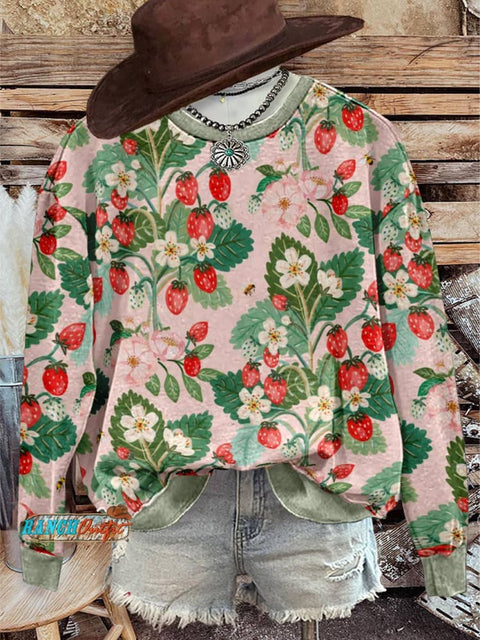 Strawberries and Flowers Casual Cotton Sweatshirt