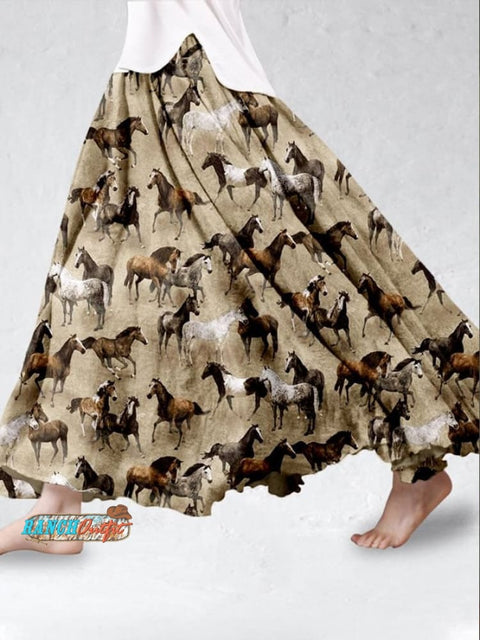 Women’s Western Style Retro Horse Print Loose Casual Skirt Picture 2 / S