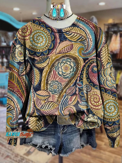 Classic Bohemian Print Crewneck Sweatshirt