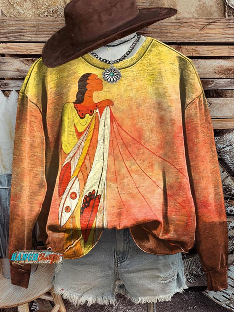 Aboriginal Sunset Print Crewneck Sweatshirt