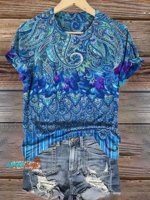 Blue Bohemian Floral Print T-Shirt