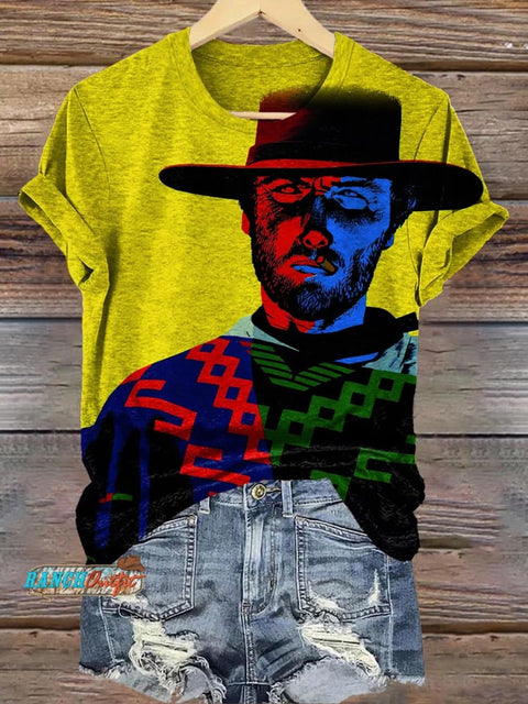 Yellow Western Fashion Denim Graphic T-Shirt