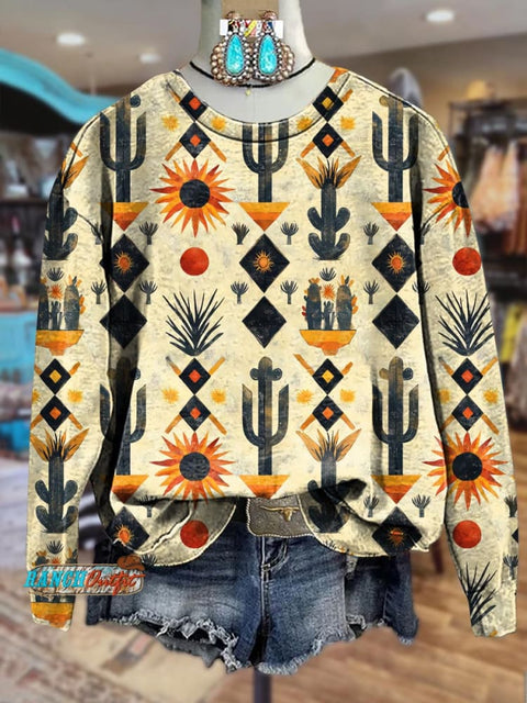 Beige Wild West Cactus Crewneck Sweatshirt