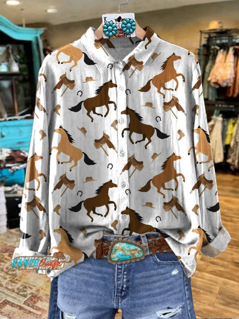 Women's Western Cowboy Horse Print Top