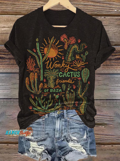 Black Wild West Illustration Print Casual T-Shirt