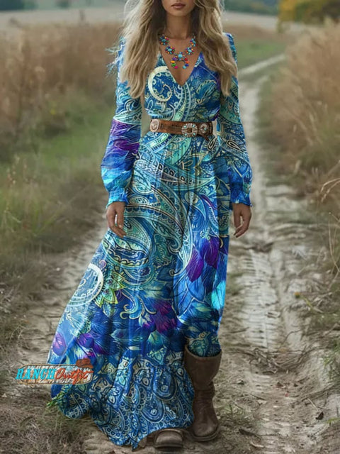 Women's Ocean Bohemian Print Casual Maxi Dress