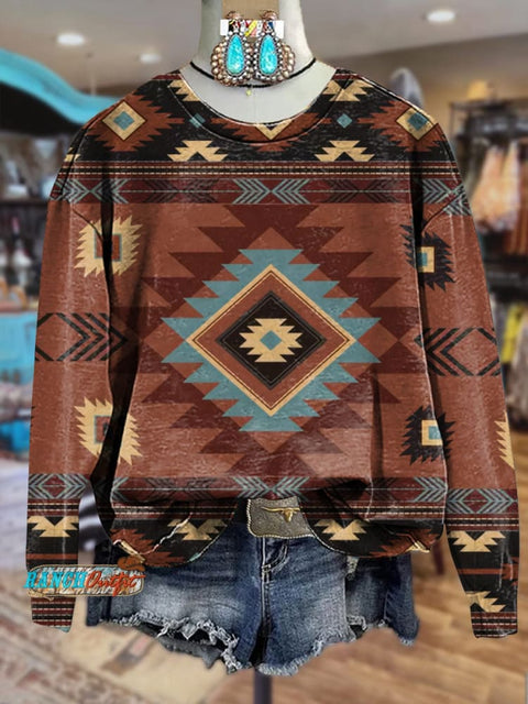 Brown Aztec Ethnic Print Sweatshirt