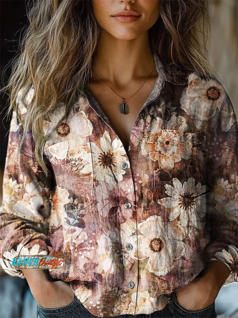 Womens Distressed Floral Print Comfort Shirt