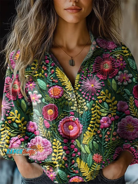 Women's Floral Knitted Pattern Print Shirt