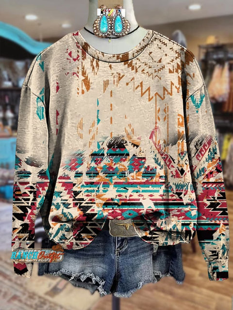 Beige Aztec Textured Sweatshirt