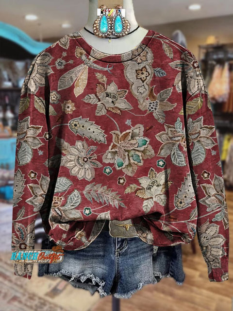 Red Classic Floral Pattern Print Sweatshirt