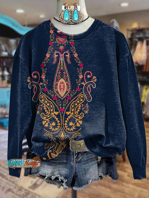 Blue Classic Pattern Printed Casual T-shirt