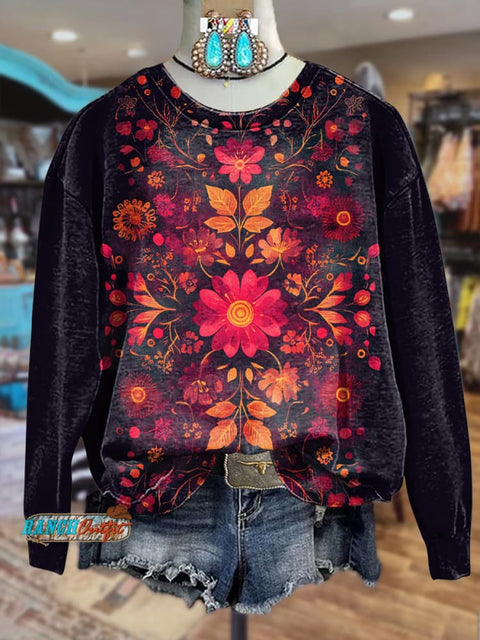 Boho Flower Texture Printed Casual T-shirt