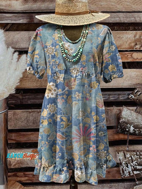 Women's Classic Floral Texture Print Casual Dress