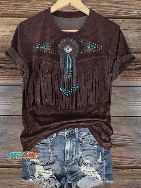 Denim Turquoise Tassel Graphic Print T-Shirt