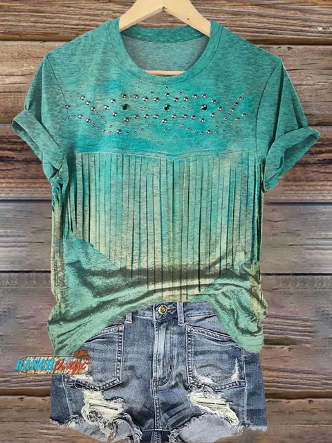 Turquoise Textured Tassel Graphic Print T-Shirt