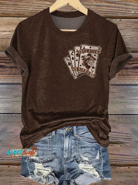 Wild Cowboy Poker Print T-Shirt