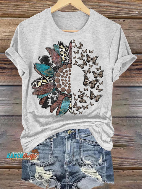 Wilderness Sunflower Butterfly Printed T-shirt