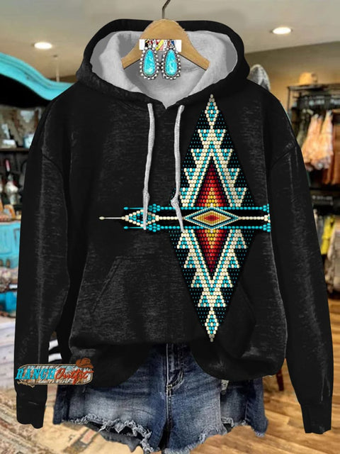 Simple Aztec Prismatic Print Casual Hooded Sweatshirt