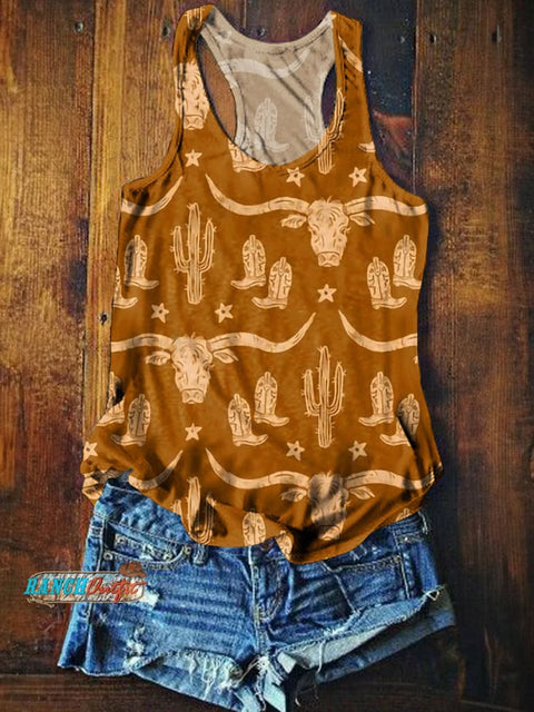 Women's Cow Cactus Print Casual Tank Top