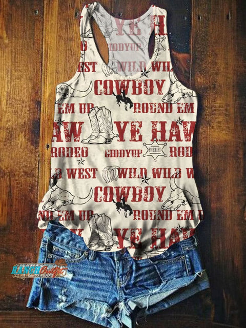 Women's Retro Western Text Pattern Print Casual Tank Top