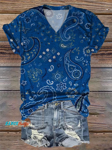 Simple Boho Graphic Print Casual V Neck T-shirt