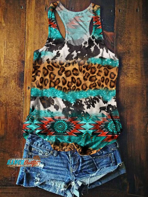 Aztec Leopard Print Casual Tank Top