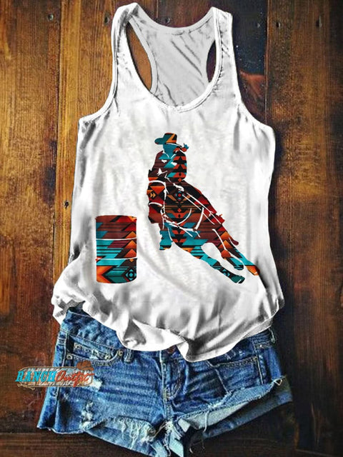 Retro Denim Pattern Print Casual Tank Top
