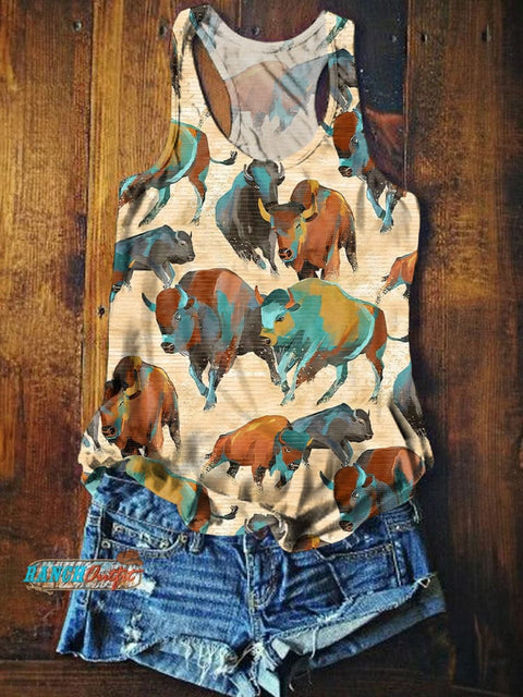 Retro Wilderness Cow Print Casual Tank Top