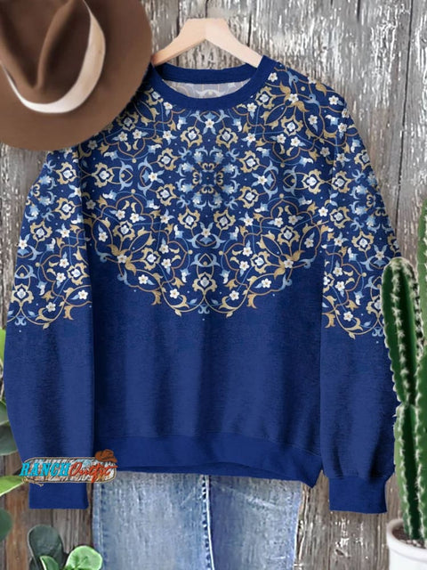 Blue Casual Cotton Sweatshirt