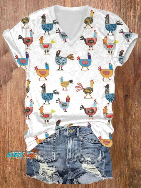 Women’s Funny Farm Chicken Art Print T-Shirt As Shown / S