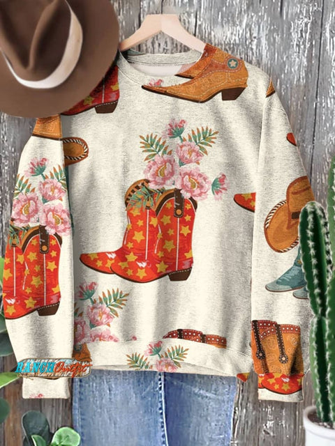 Cartoon Cowboy Boots Casual Cotton Sweatshirt