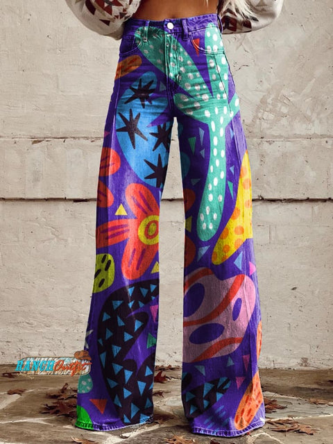 Women's Retro Color Art Casual Wide Leg Pants