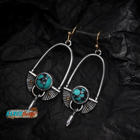 Vintage Earrings Boho Turquoise Ethnic Jewelry Western Cowgirl Engraving Creative Earring