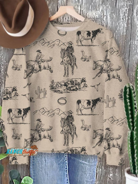 Classic West Cowboy Print Casual Sweatshirt