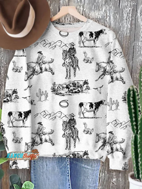 Classic West Cowboy Print Casual Sweatshirt