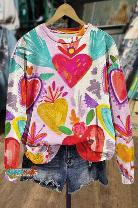 Valentine's Day Colorful Heart Print Sweatshirt