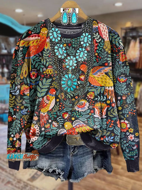 Chroma Flower Art Casual Cotton Sweatshirt