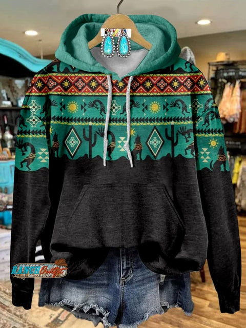 Black and Green Classic West Print Casual Sweatshirt