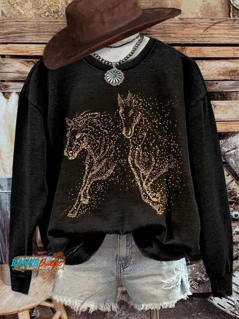 Retro Horse Art Print Casual Cotton Sweatshirt