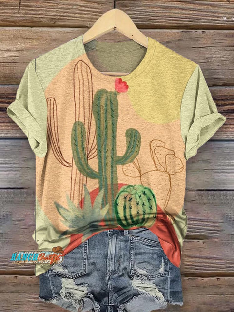 Classic Cactus Art Print Casual T-Shirt