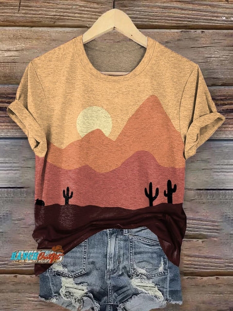Classic Cactus Art Print Casual T-Shirt
