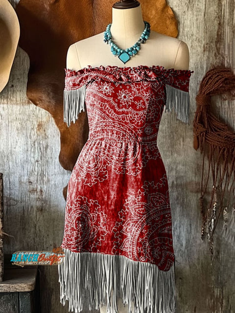 Women's Western Art Print Tassel Cotton Dress