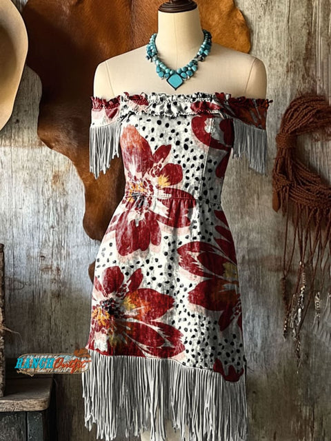 Women's Western Art Print Tassel Cotton Dress